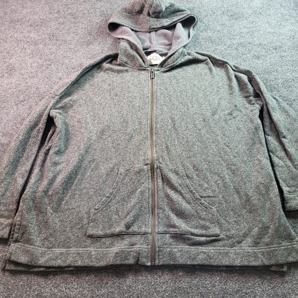 UGG‎ Women Gray Heathered Full Zip Hoodie Sweatshirt Size S Cotton